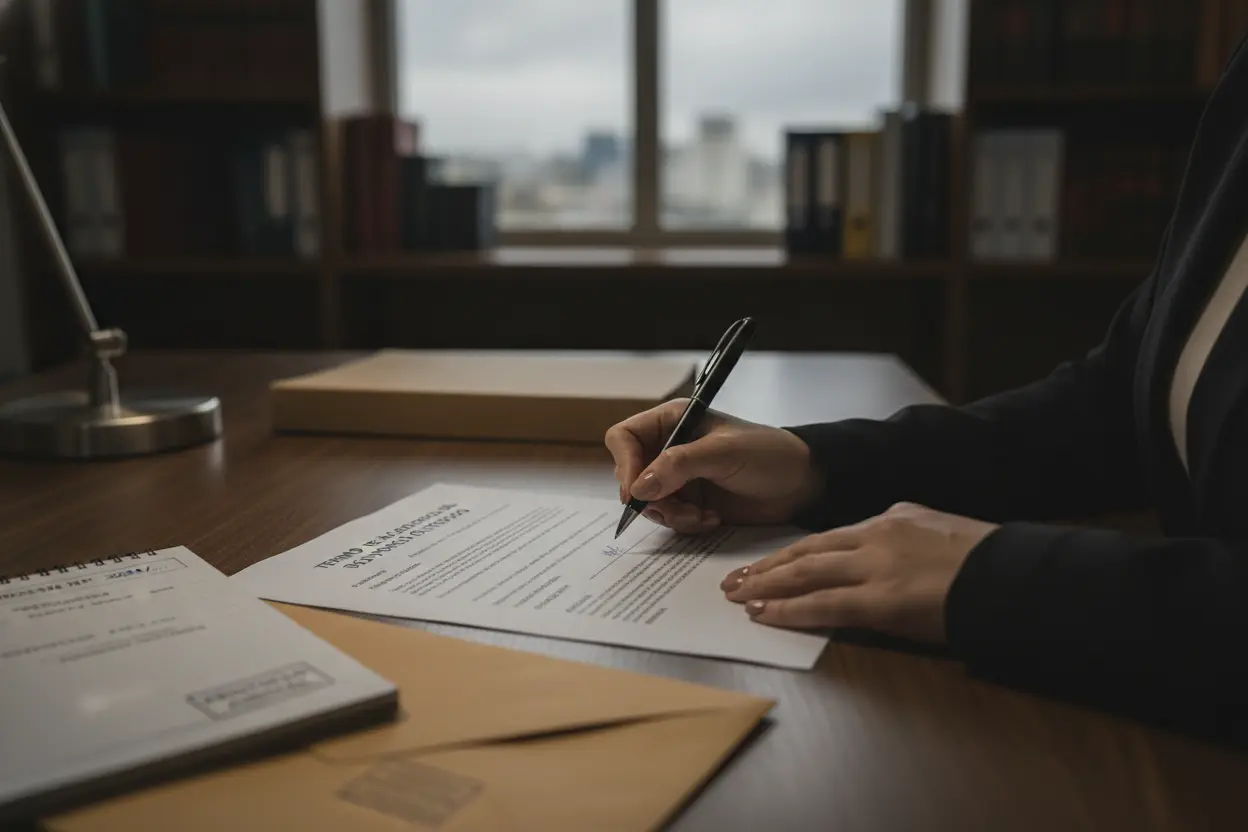 Assinatura de documento de divórcio litigioso Mãos assinando processo litigioso de divórcio